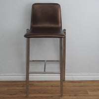 19-Inch W Brown Faux Leather Barstool with Steel Base