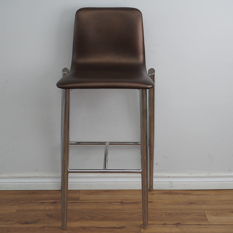 19-Inch W Brown Faux Leather Barstool with Steel Base