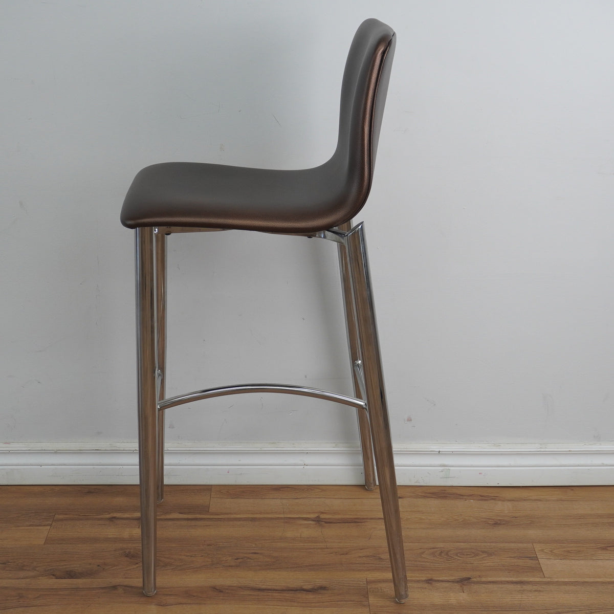 19-Inch W Brown Faux Leather Barstool with Steel Base