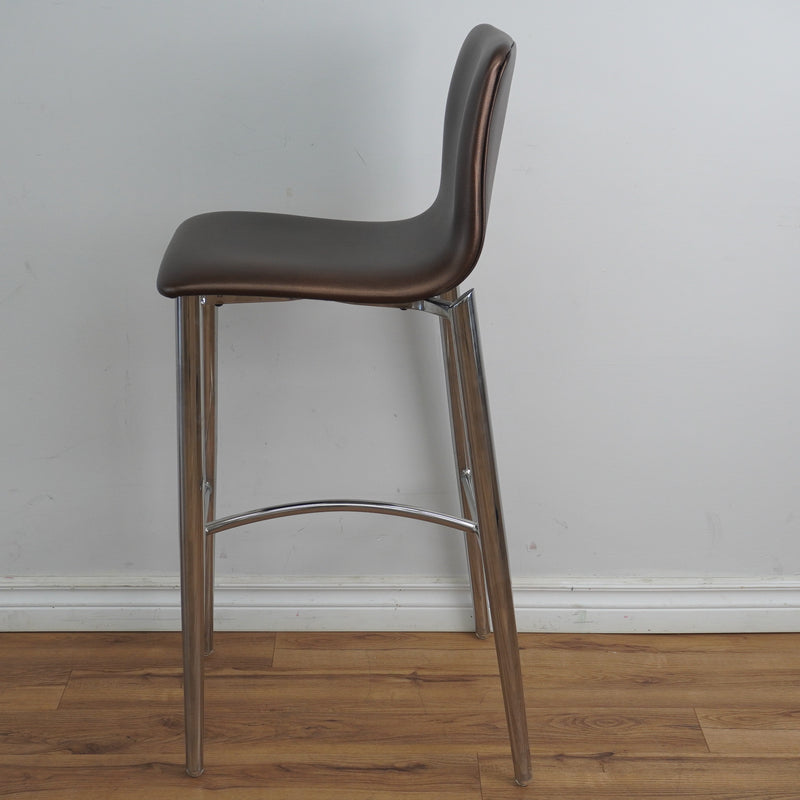 19-Inch W Brown Faux Leather Barstool with Steel Base