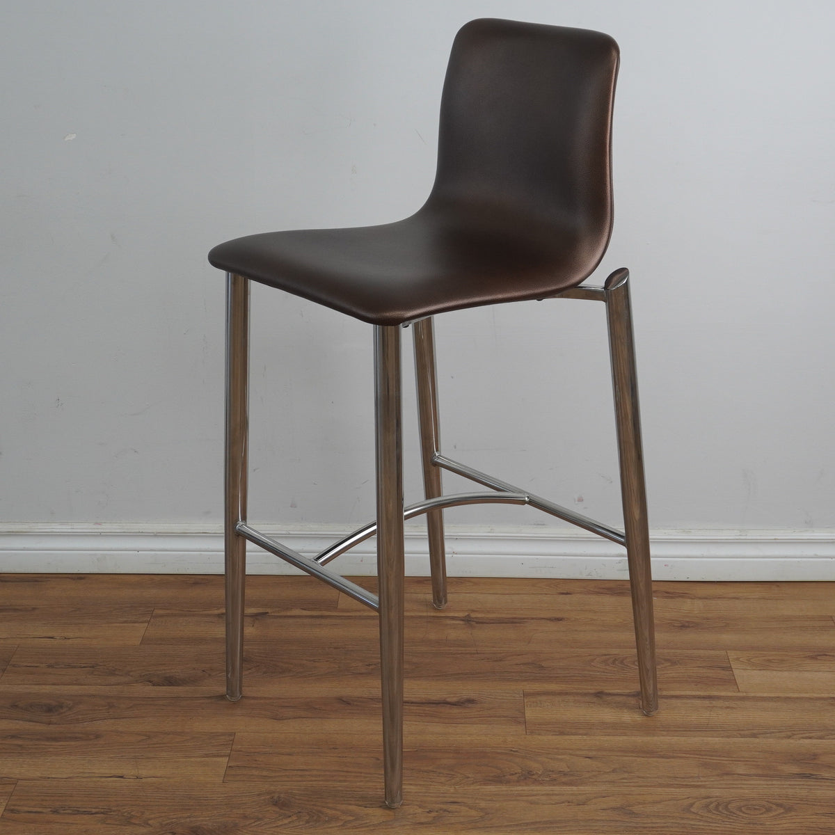 19-Inch W Brown Faux Leather Barstool with Steel Base