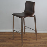 19-Inch W Brown Faux Leather Barstool with Steel Base