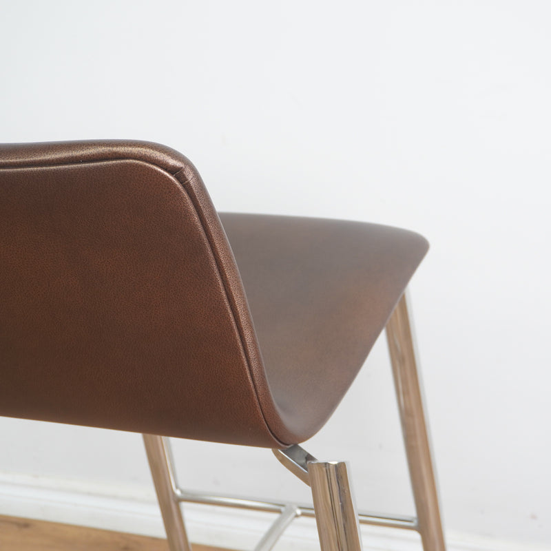 19-Inch W Brown Faux Leather Barstool with Steel Base