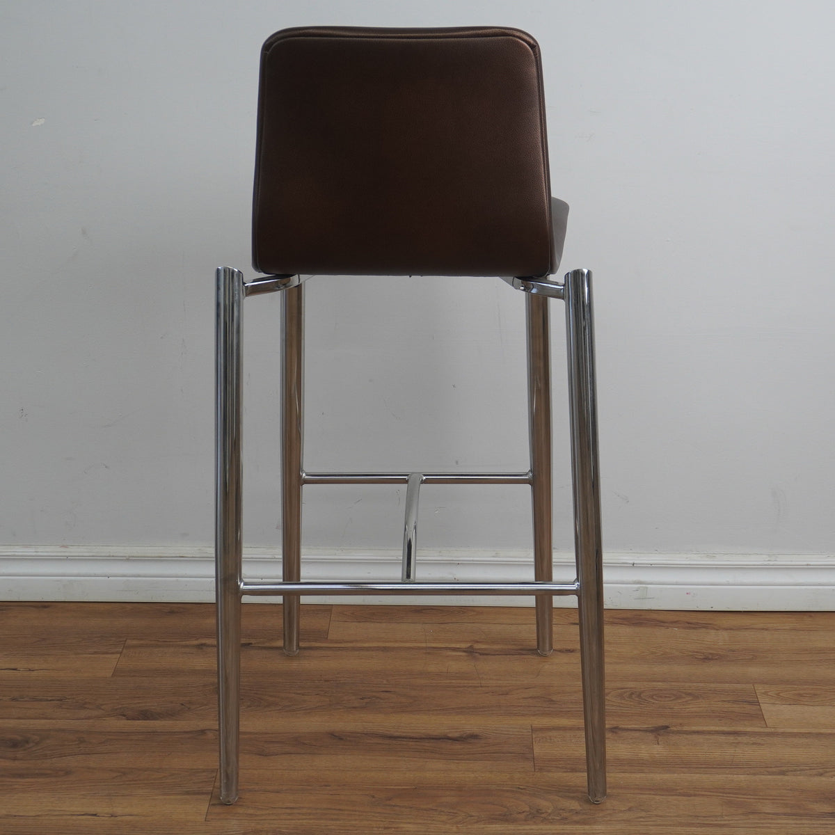 19-Inch W Brown Faux Leather Barstool with Steel Base