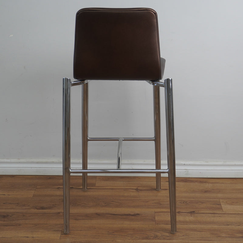 19-Inch W Brown Faux Leather Barstool with Steel Base