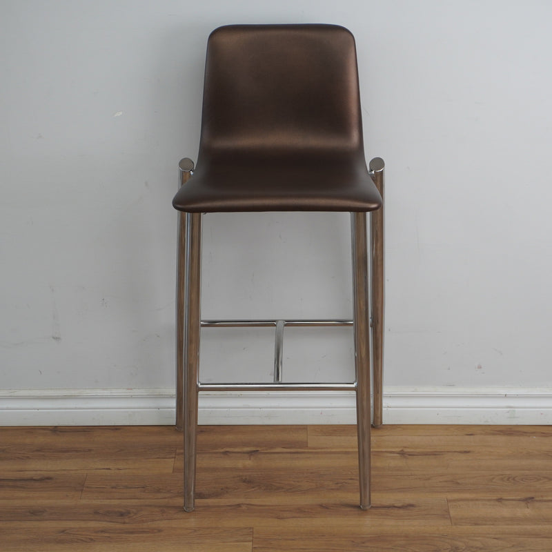 19-Inch W Brown Faux Leather Barstool with Steel Base