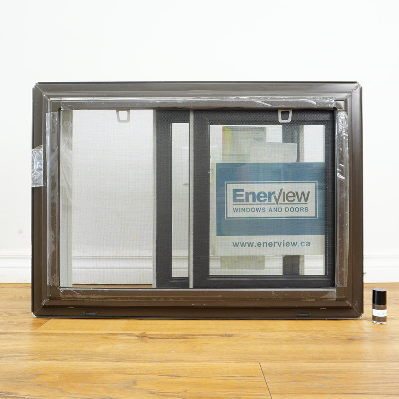 28x20-Inch Double Slider Window in Gloss Brown with Spring Screen