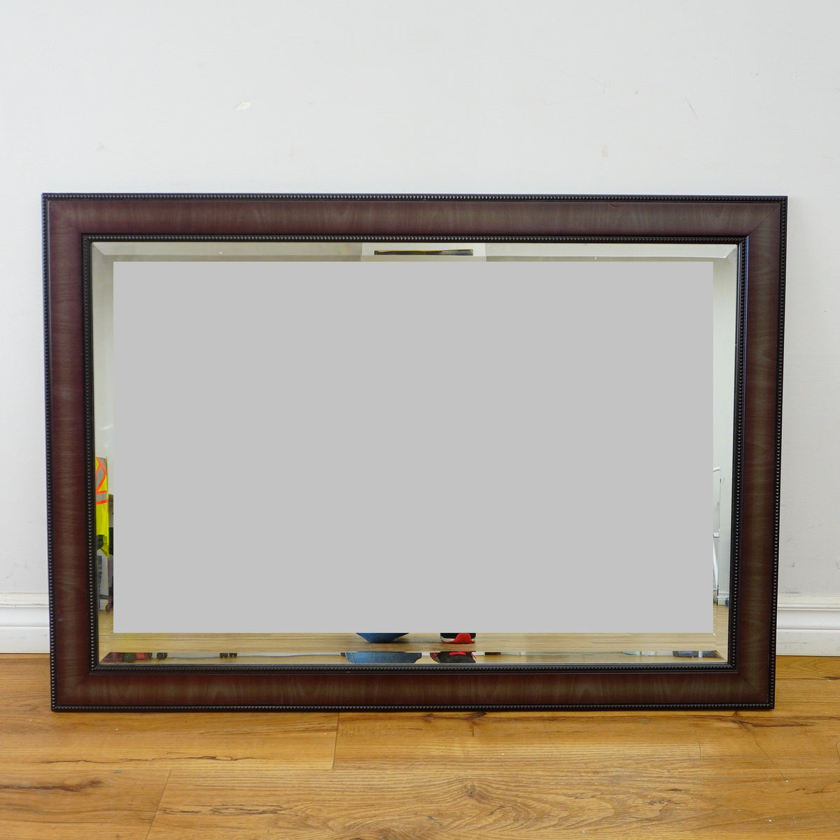 41x29-inch Beveled Horizontal Hanging Mirror with Wood-look Frame