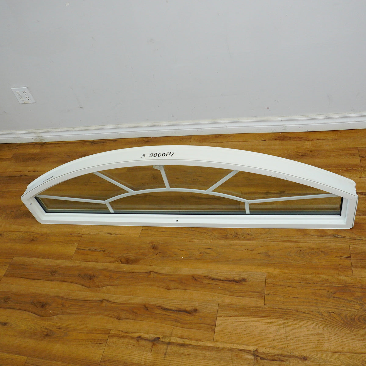 60x17-Inch Fixed Curved Picture Window in White with Pewter accents