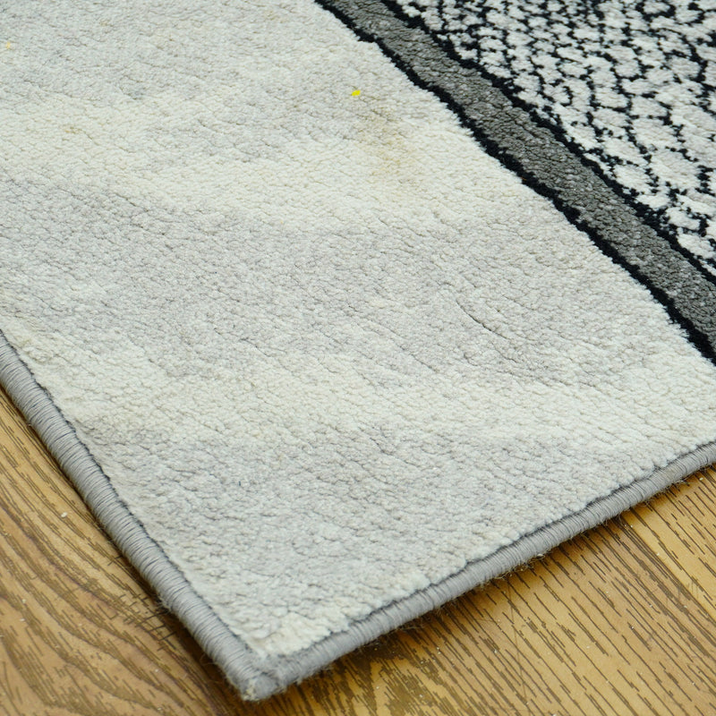 10.5 x 7.9 ft Abstract Wave Pattern Area Rug – Black, White & Gray