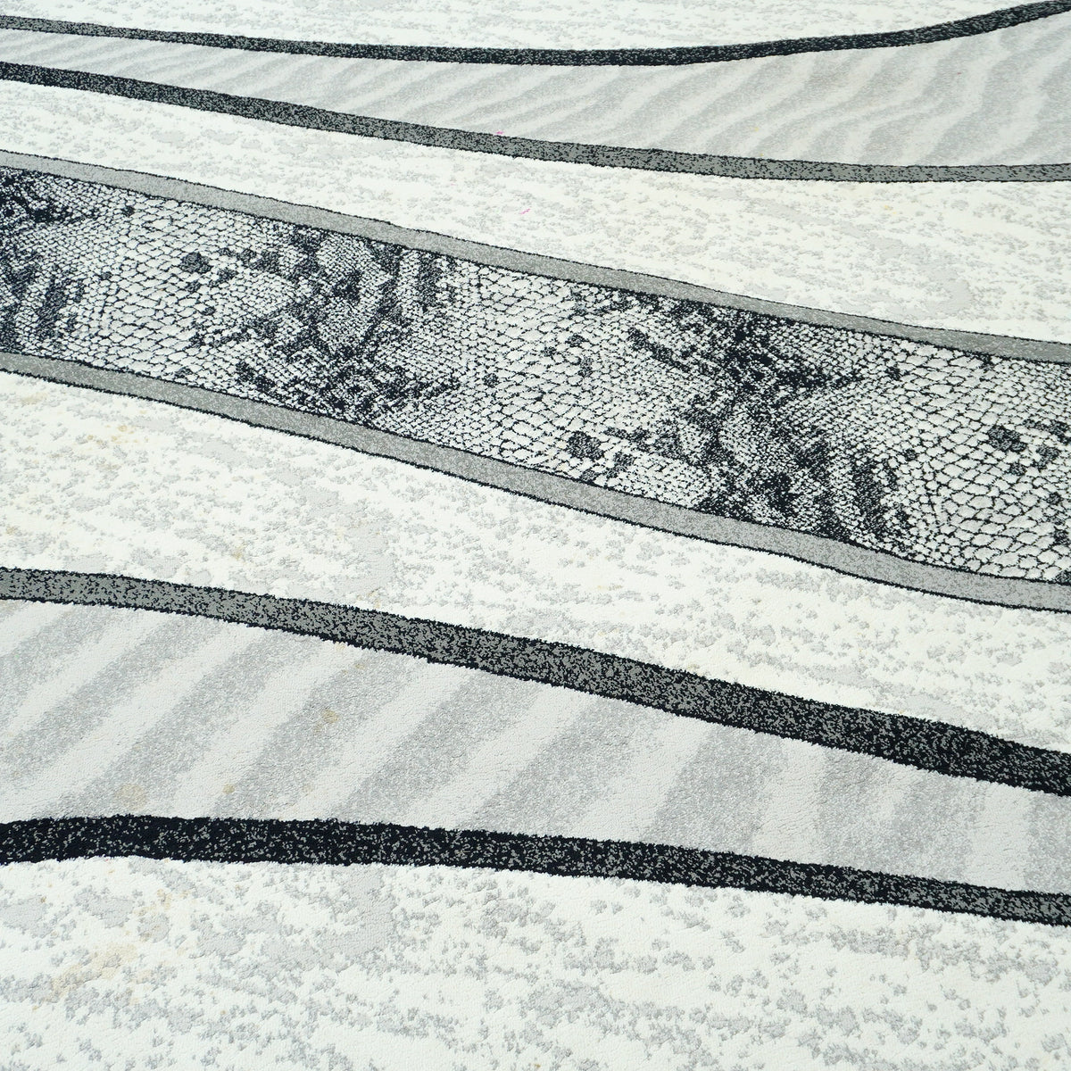 10.5 x 7.9 ft Abstract Wave Pattern Area Rug – Black, White & Gray
