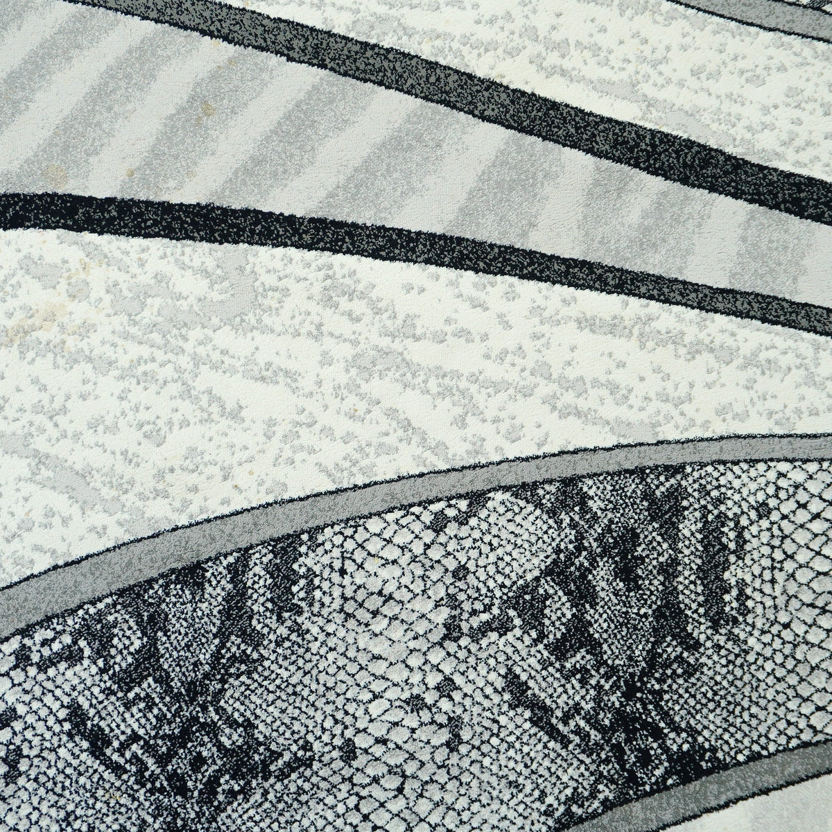 10.5 x 7.9 ft Abstract Wave Pattern Area Rug – Black, White & Gray