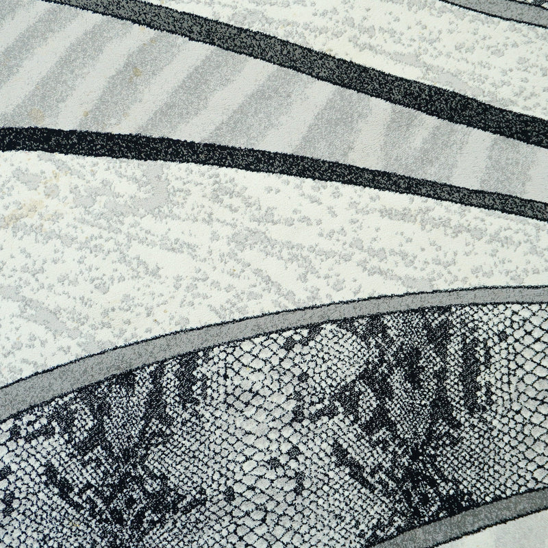 10.5 x 7.9 ft Abstract Wave Pattern Area Rug – Black, White & Gray