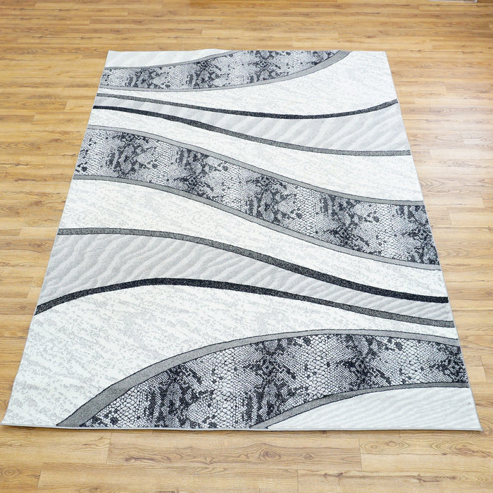 10.5 x 7.9 ft Abstract Wave Pattern Area Rug – Black, White & Gray