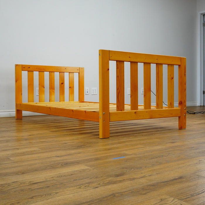 42 x 82 x 49-Inch – Light Brown Wood Bed Frame with Panel Headboard