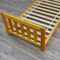 42 x 82 x 49-Inch – Light Brown Wood Bed Frame with Panel Headboard