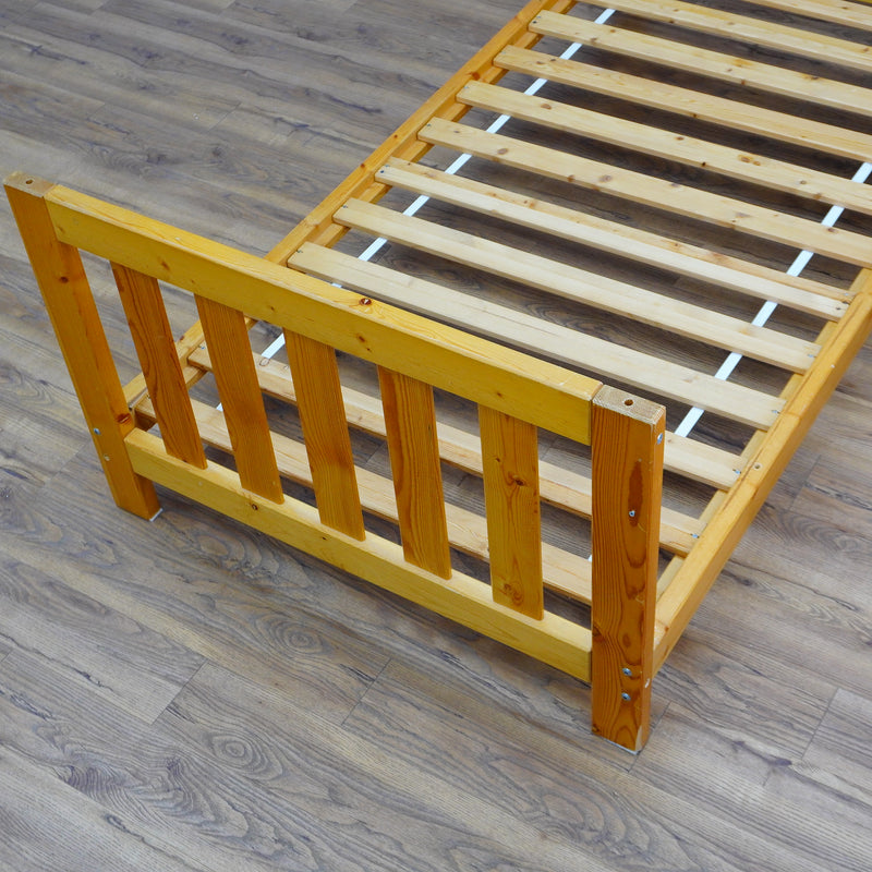 42 x 82 x 49-Inch – Light Brown Wood Bed Frame with Panel Headboard