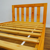 42 x 82 x 49-Inch – Light Brown Wood Bed Frame with Panel Headboard