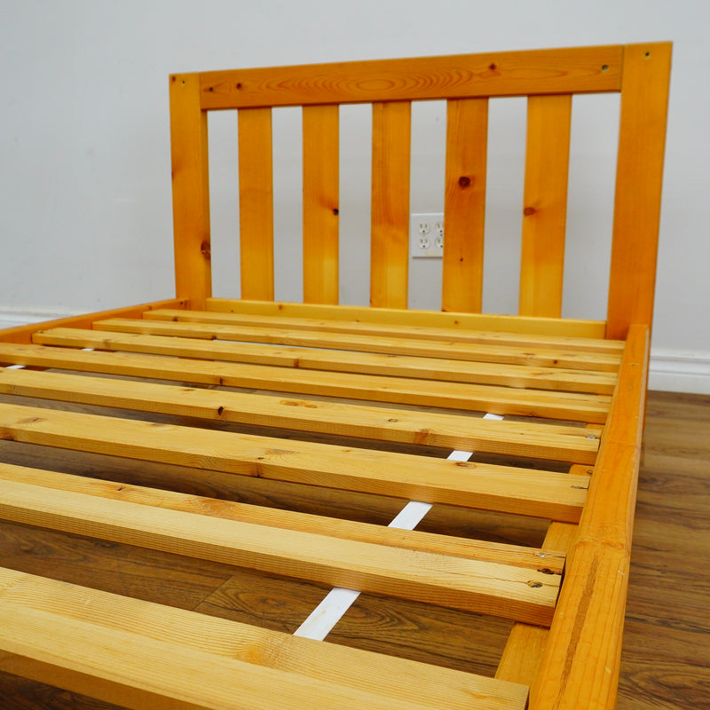 42 x 82 x 49-Inch – Light Brown Wood Bed Frame with Panel Headboard