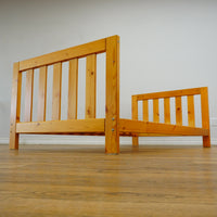 42 x 82 x 49-Inch – Light Brown Wood Bed Frame with Panel Headboard