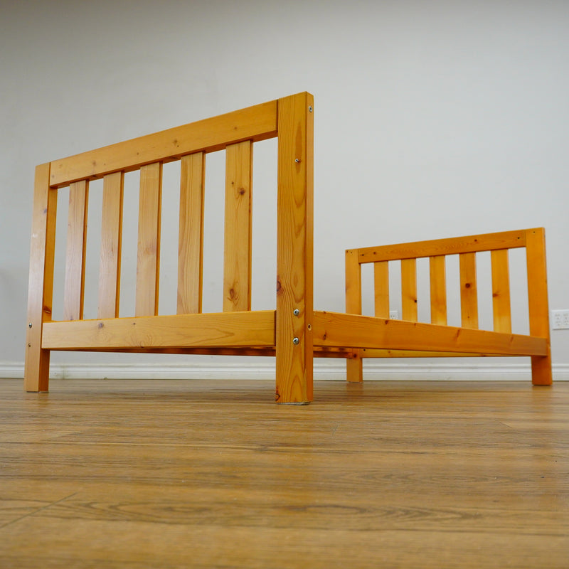 42 x 82 x 49-Inch – Light Brown Wood Bed Frame with Panel Headboard