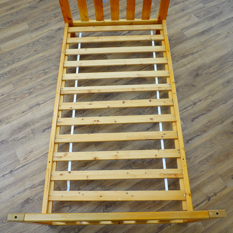 42 x 82 x 49-Inch – Light Brown Wood Bed Frame with Panel Headboard