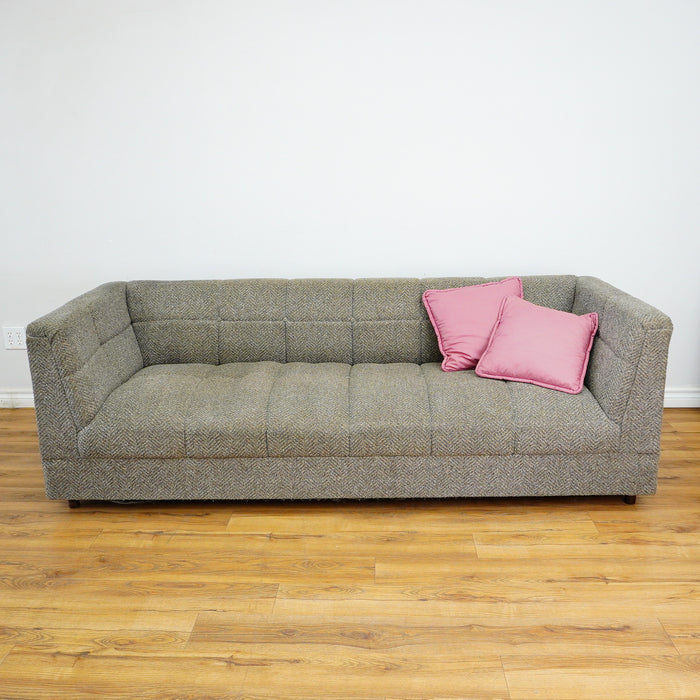 82-Inch Gray Tufted Upholstered Sofa with Low-Profile Seat
