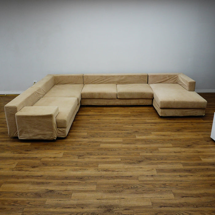 Modular 3‑Piece Sectional Sofa in Beige Fabric – 154x112x27‑Inch