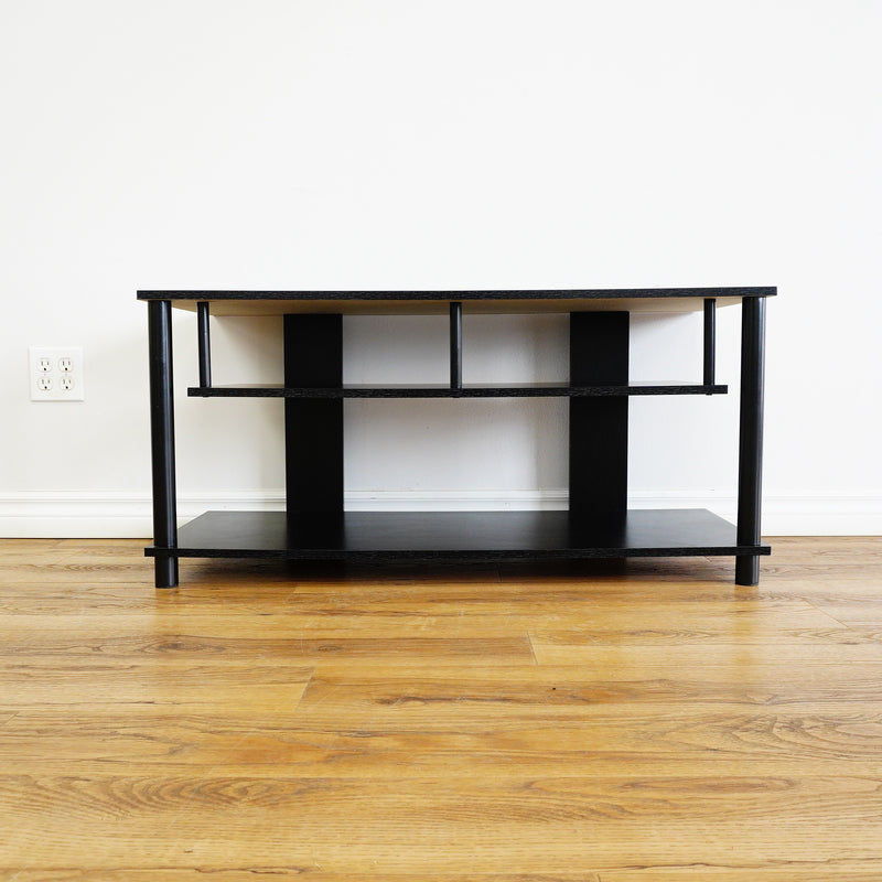40x17x19-Inch Black Wooden TV Stand with Two Open Shelves