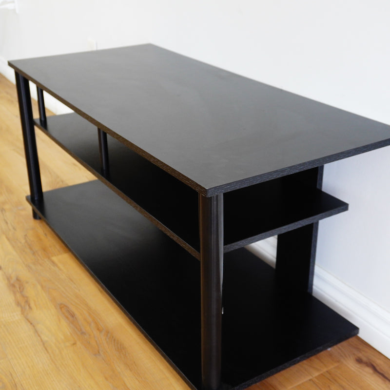 40x17x19-Inch Black Wooden TV Stand with Two Open Shelves