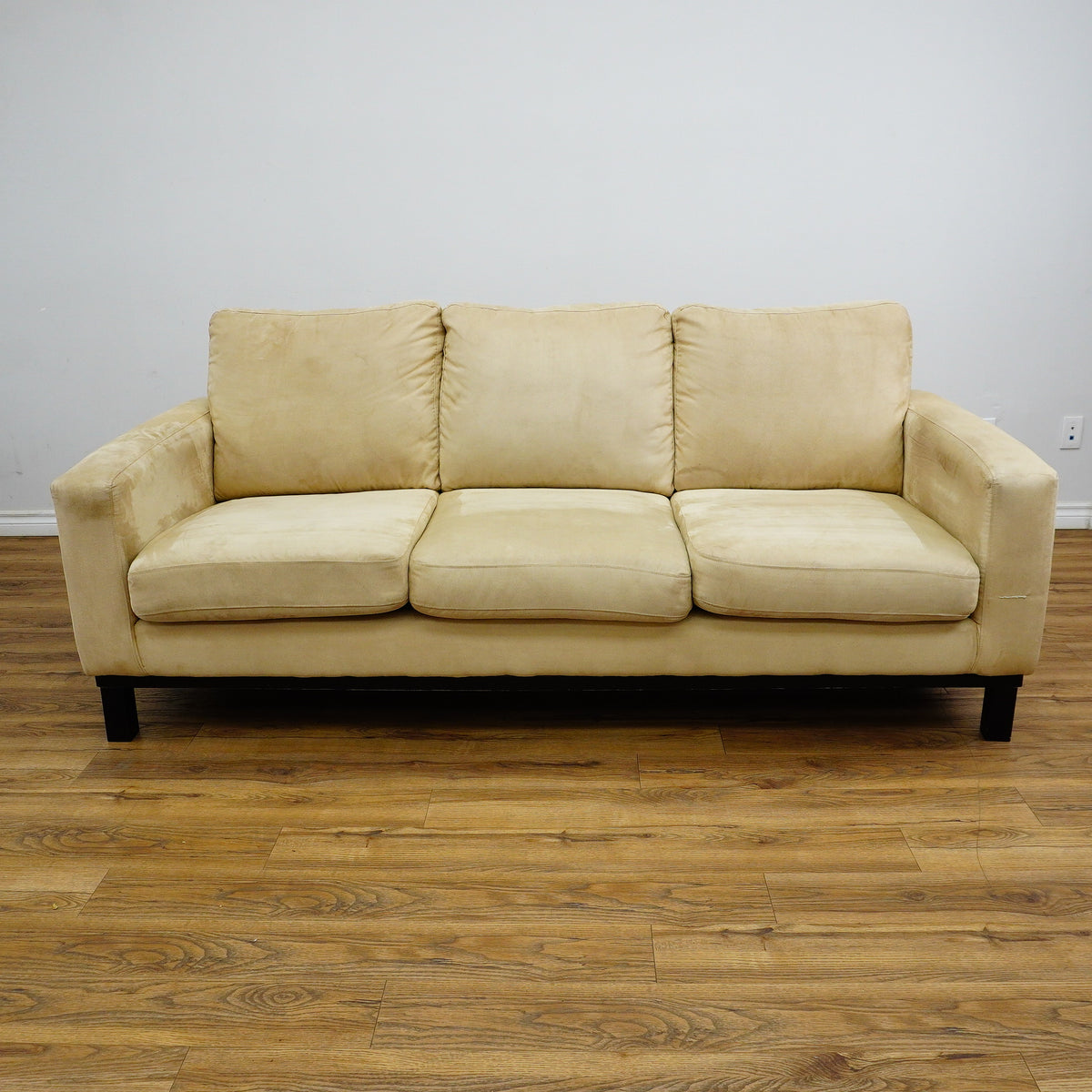 84x40x35-Inch Cream 3‑Seater Velvet Fabric Sofa