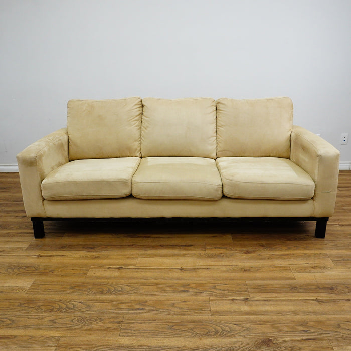 84x40x35-Inch Cream 3‑Seater Velvet Fabric Sofa