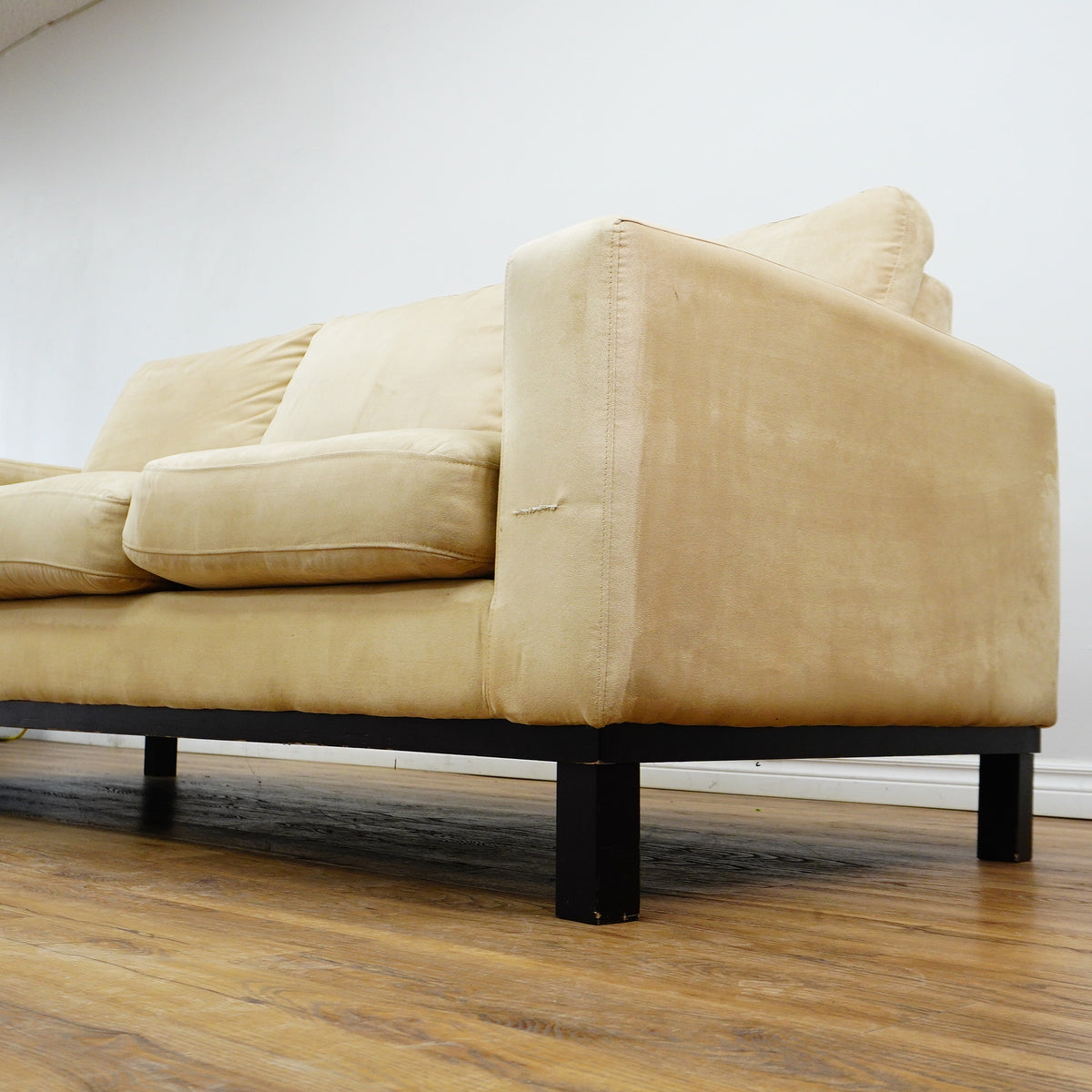 84x40x35-Inch Cream 3‑Seater Velvet Fabric Sofa