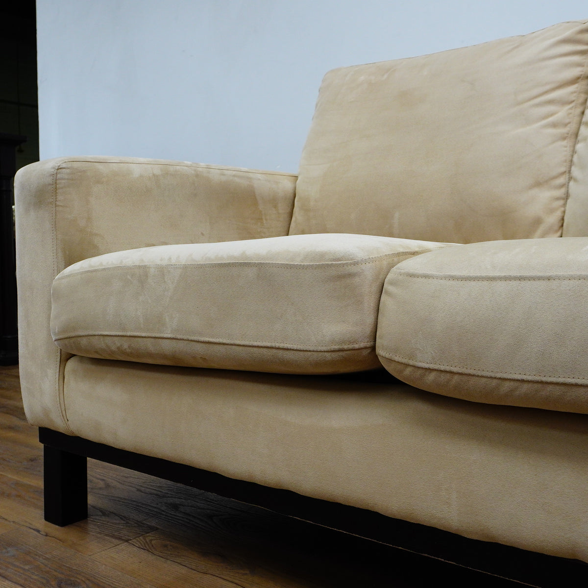 84x40x35-Inch Cream 3‑Seater Velvet Fabric Sofa