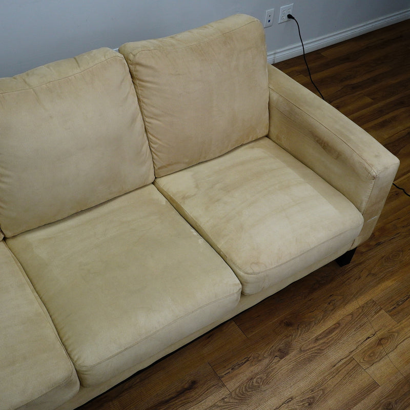 84x40x35-Inch Cream 3‑Seater Velvet Fabric Sofa