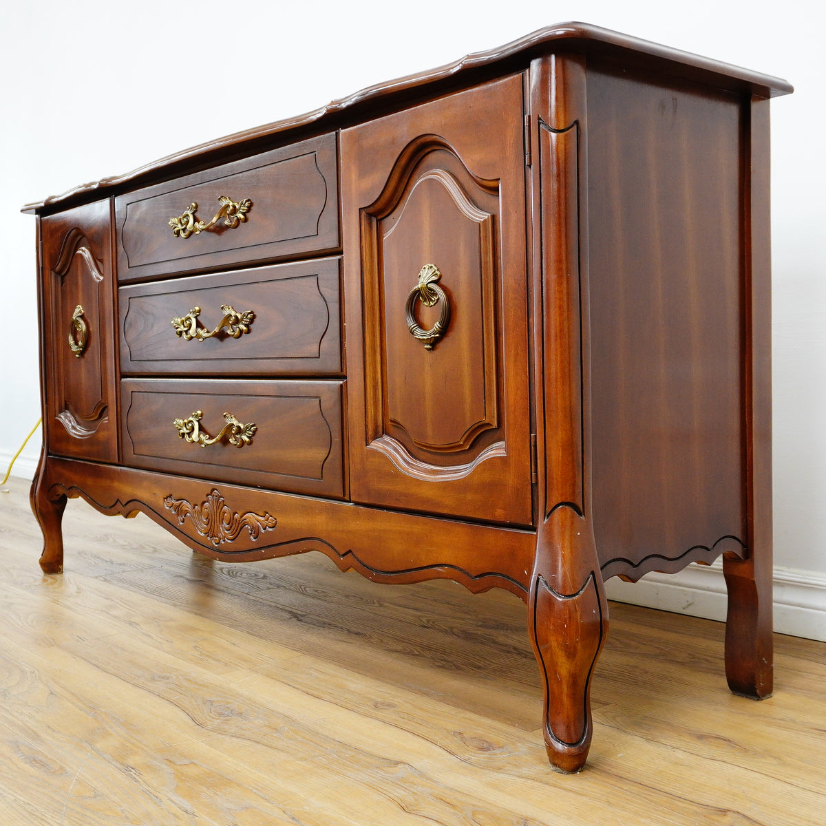 Vintage Wooden Dining Buffet with Cabinets and Drawers – 60x16x30-Inch