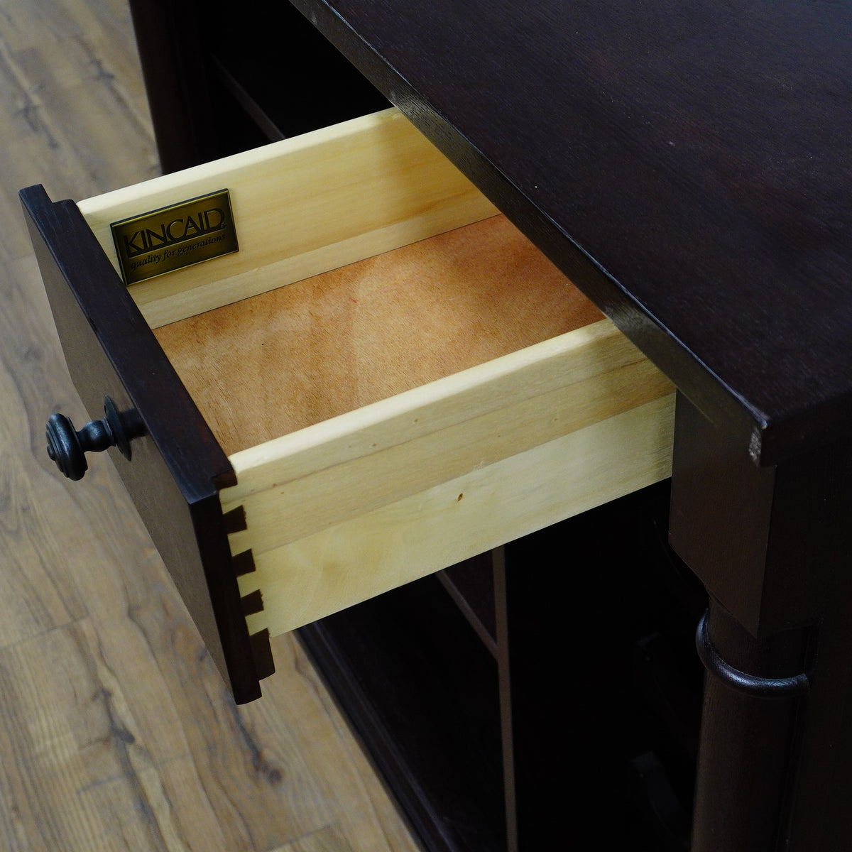 44-Inch W Bar Cabinet in Dark Wood with Open Shelves, Wine Rack