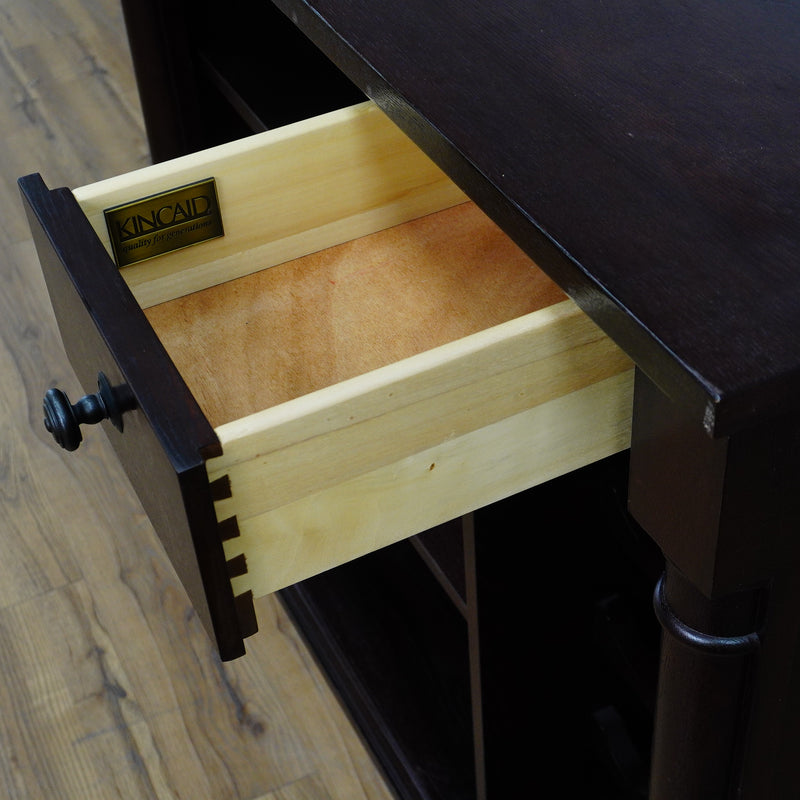 44-Inch W Bar Cabinet in Dark Wood with Open Shelves, Wine Rack