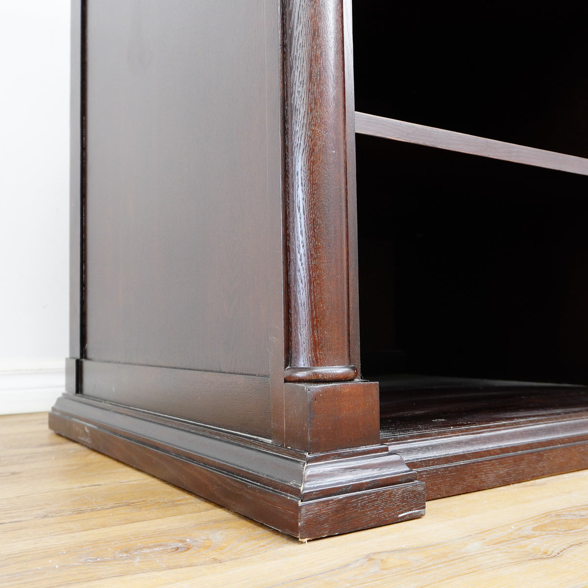 44-Inch W Bar Cabinet in Dark Wood with Open Shelves, Wine Rack