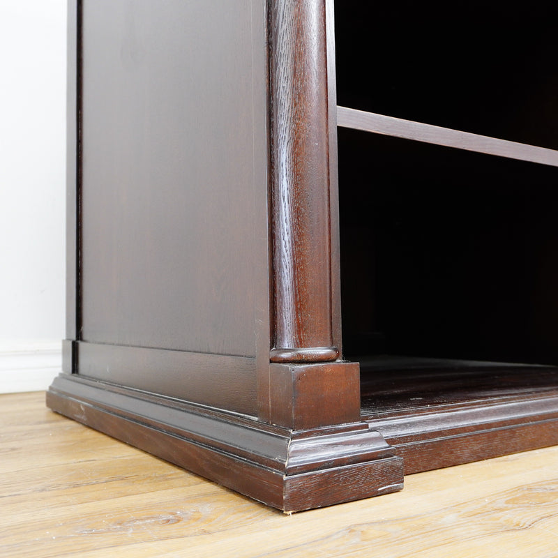 44-Inch W Bar Cabinet in Dark Wood with Open Shelves, Wine Rack