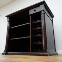 44-Inch W Bar Cabinet in Dark Wood with Open Shelves, Wine Rack