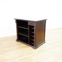 44-Inch W Bar Cabinet in Dark Wood with Open Shelves, Wine Rack