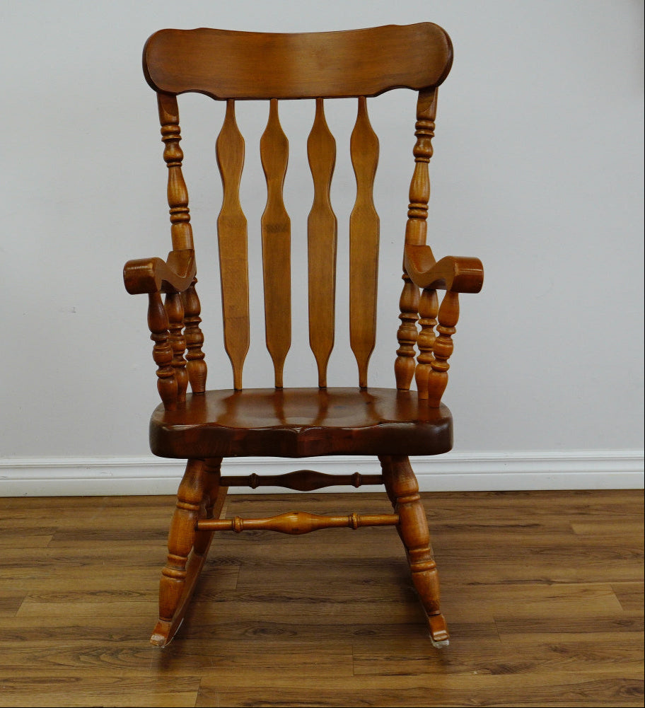 Wooden Rocking Chair – Classic Slat-Back Design, 22x34x46-Inch