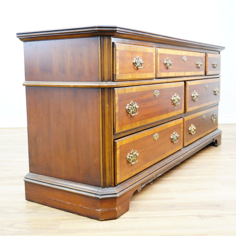 66x19x30-Inch Classic Wooden Dresser with 7 Drawers – Brass Handles