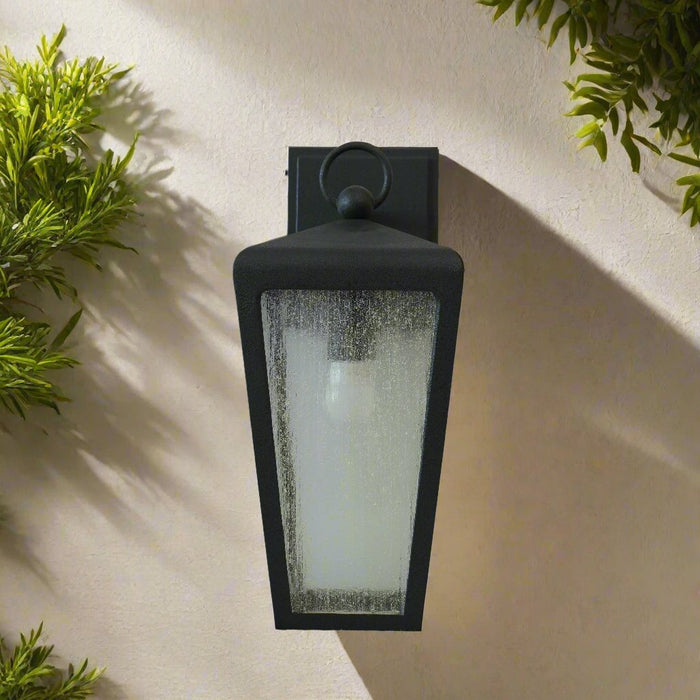 Classic Black Framed 1-Light Outdoor Wall Sconce with Frosted Glass