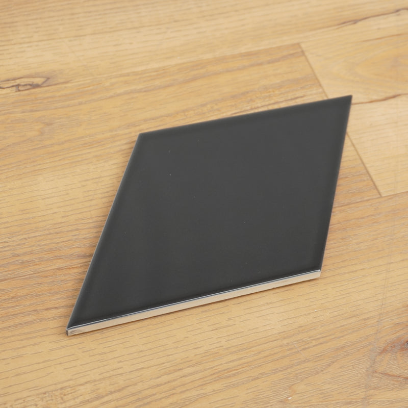 6" x 10.5" Glossy Black Rhombus Ceramic Wall Tile