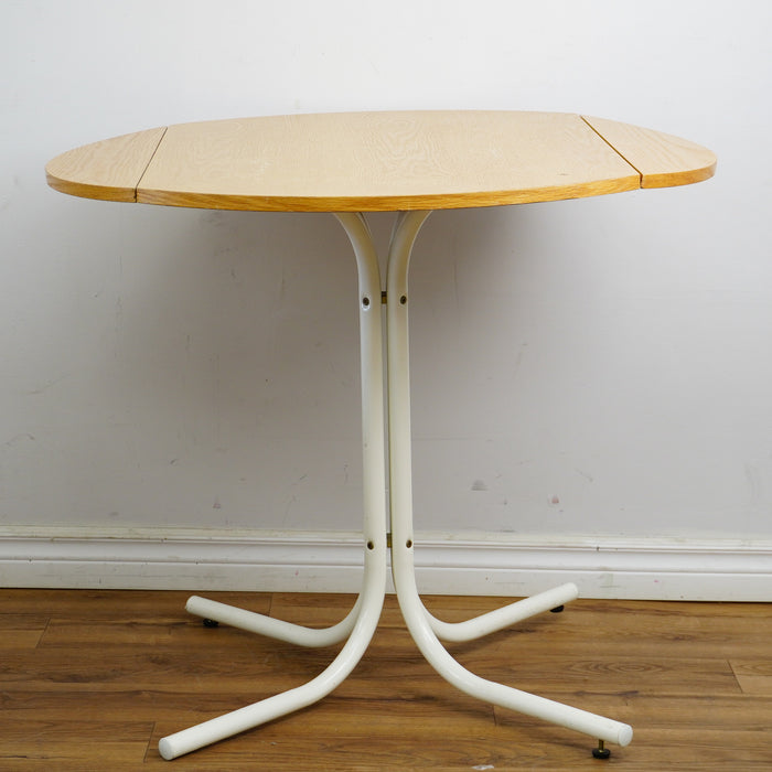 35x35x31-Inch Round Drop‑Leaf Dining Table – White Metal Base & Wood Top