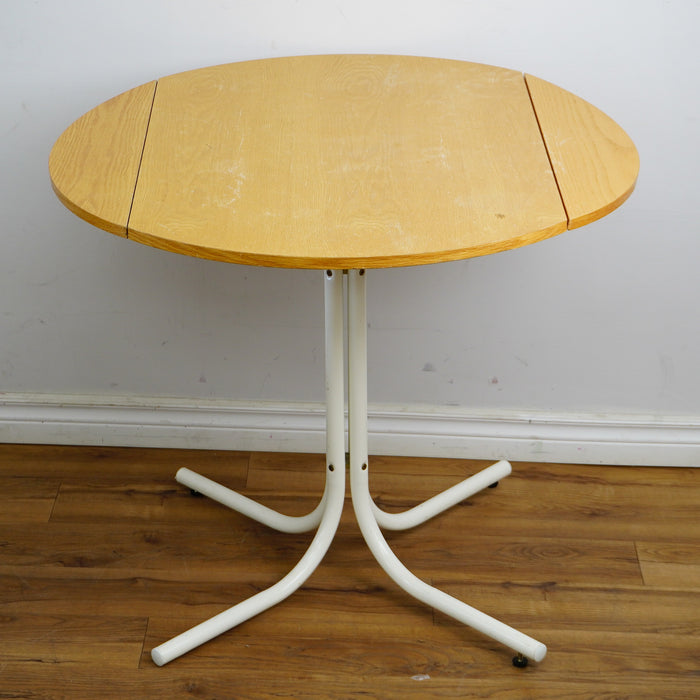 35x35x31-Inch Round Drop‑Leaf Dining Table – White Metal Base & Wood Top
