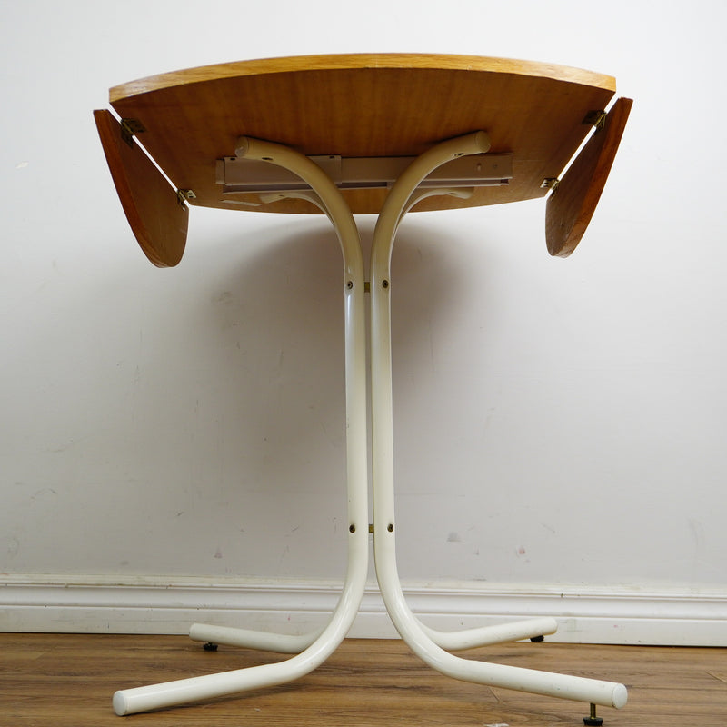 35x35x31-Inch Round Drop‑Leaf Dining Table – White Metal Base & Wood Top