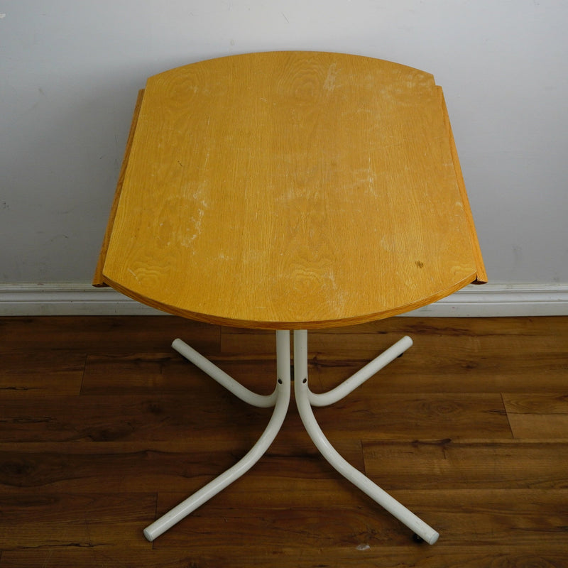35x35x31-Inch Round Drop‑Leaf Dining Table – White Metal Base & Wood Top